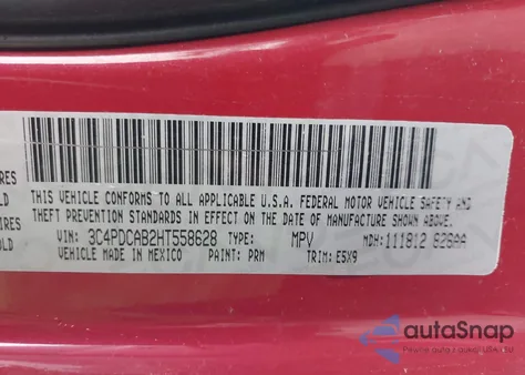 2017 Dodge Journey Se z USA, uszkodzony, nr VIN 3C4PDCAB2HT558628